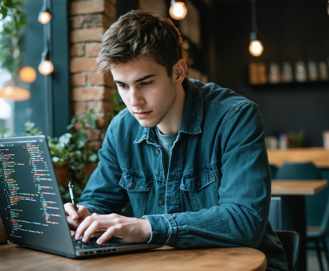 Studente focalizzato sulla scrittura di codice per reti neurali complesse