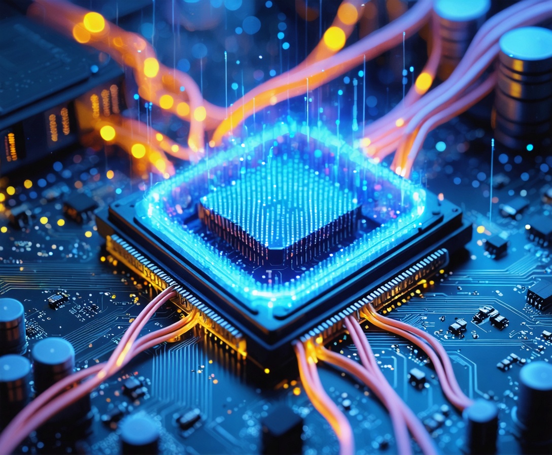 Dettaglio di processore high-end con fibra ottica